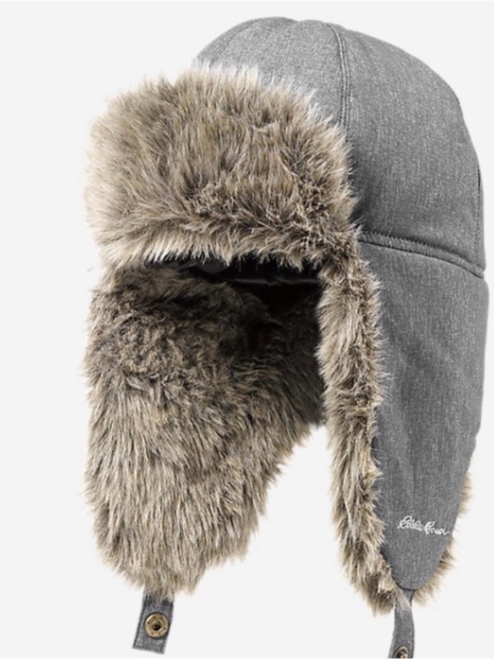 Eddie Bauer Down Aviator Gray Faux-Fur Trapper Hat NEW NWT